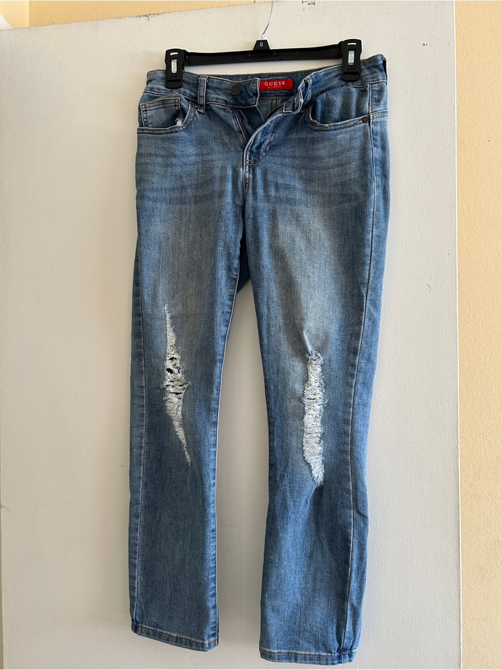 GUESS Straight-Leg Distressed Jeans in Light Blue Wash